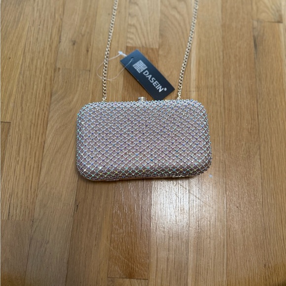 NWT DASEIN Glitter Rhinestone Box Clutch Evening Bag Wedding Prom Purse Gold - Picture 6 of 9